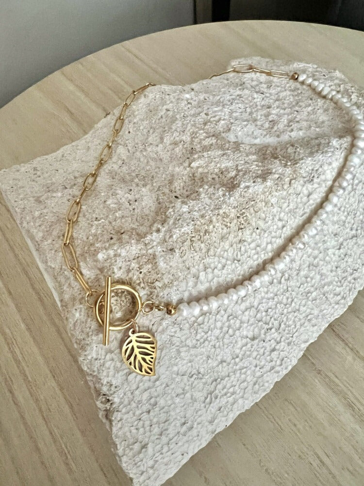 Collar Perlas Hoja