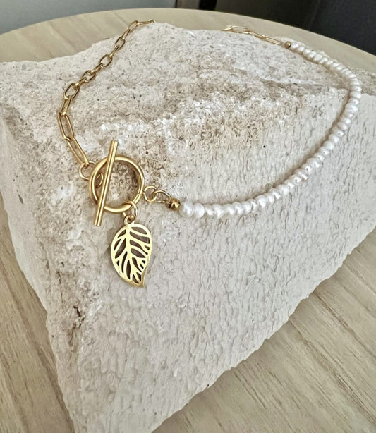 Collar Perlas Hoja