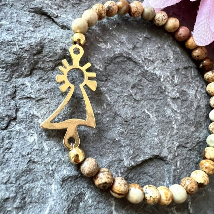 Pulsera Virgen oro jaspe marrón