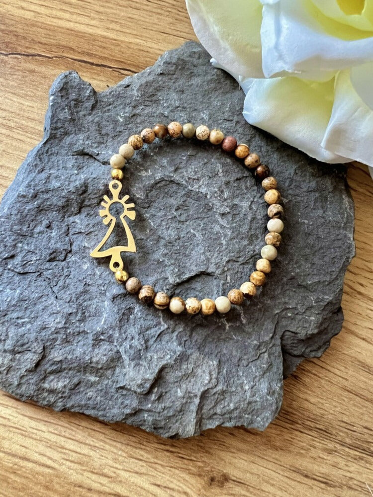 Pulsera Virgen oro jaspe marrón
