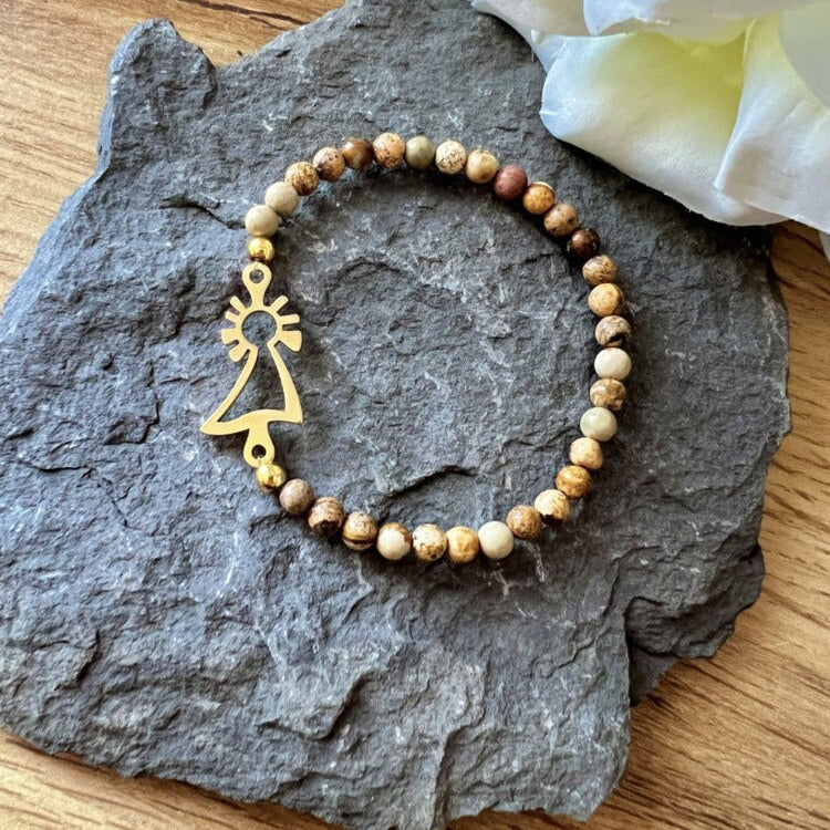 Pulsera Virgen oro jaspe marrón