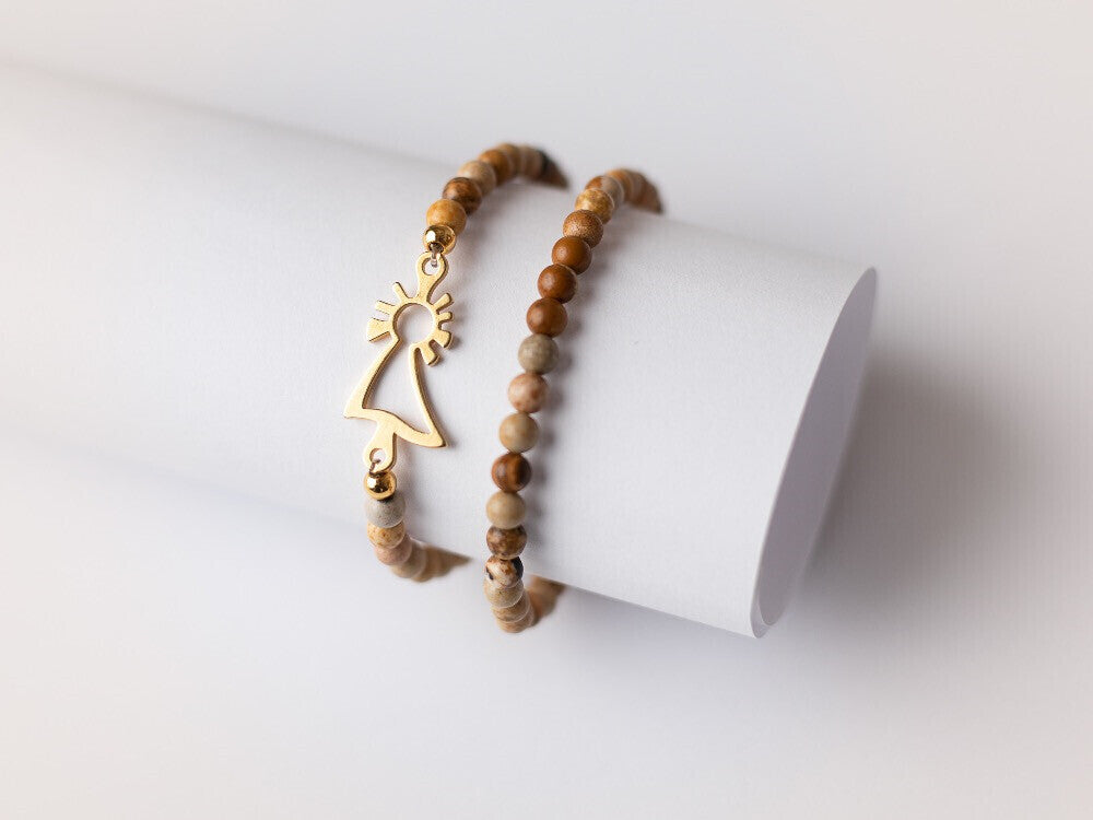 Pulsera Virgen oro jaspe marrón