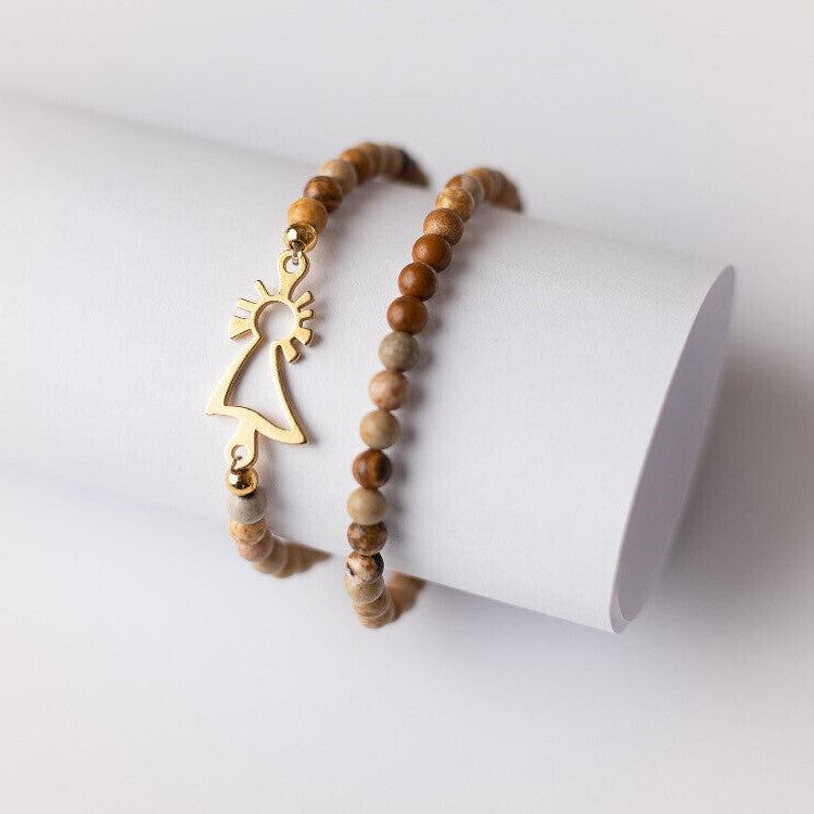 Pulsera Virgen oro jaspe marrón