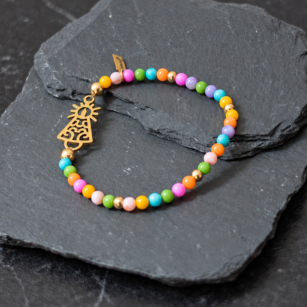 PULSERA VIRGEN CLÁSICA CRISTAL DORADA