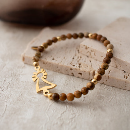 Pulsera Virgen oro jaspe marrón