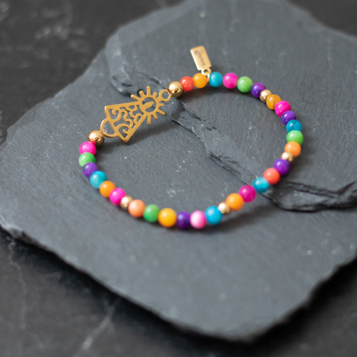 Pulsera Virgen clásica cristal dorada