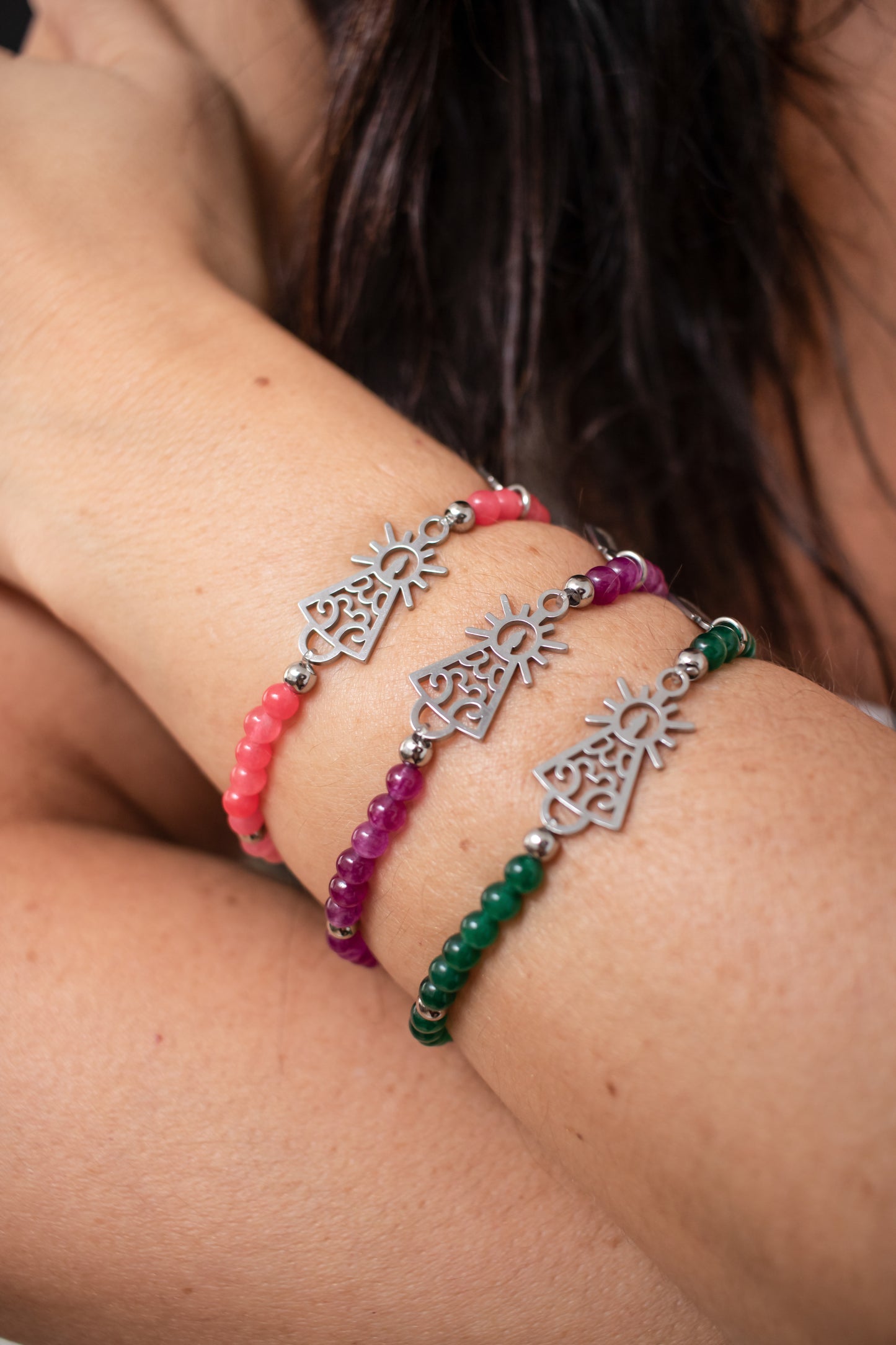 Pulsera Virgen clásica cristal acero