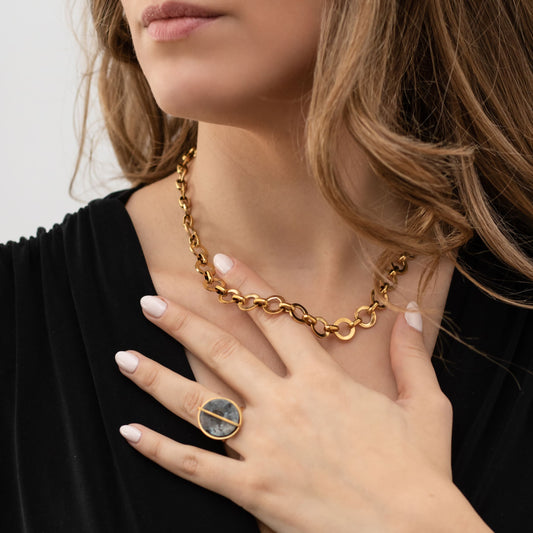 Collar Círculos infinitos y Anillo Óvalo