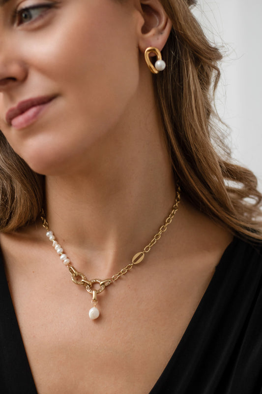 Collar Cielo y Pendientes Suspiro de perla