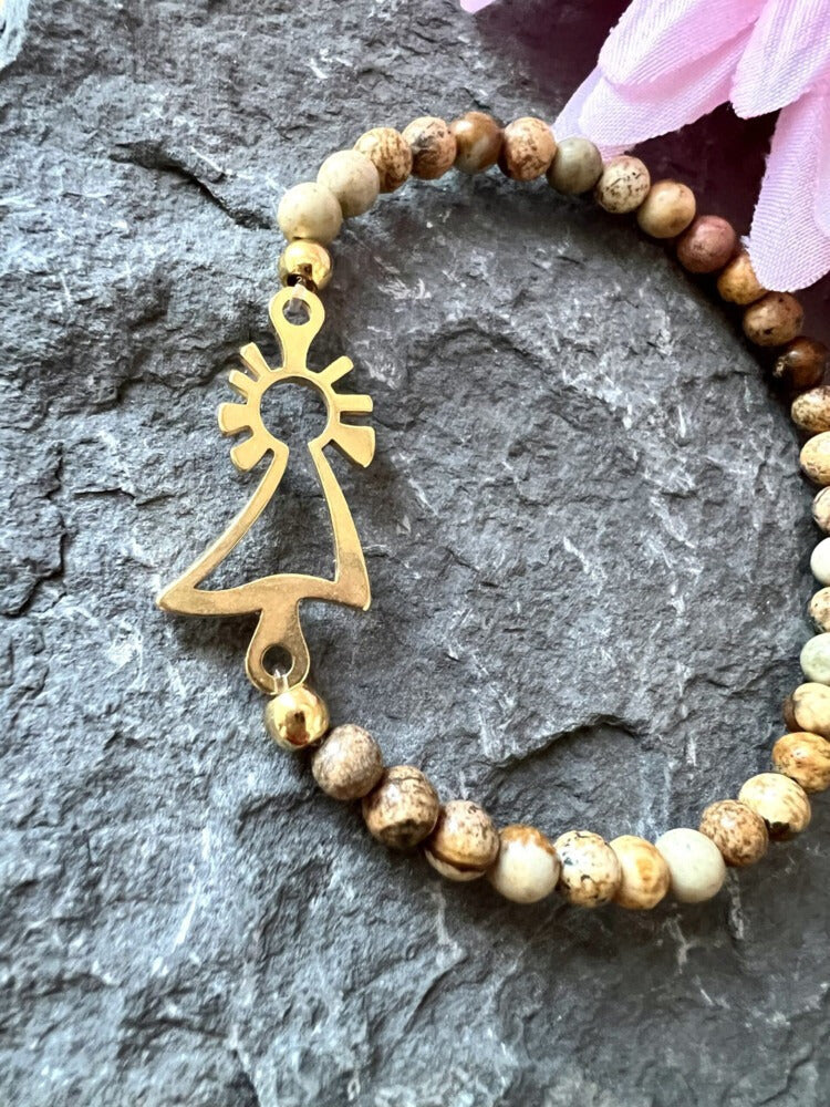Pulsera Virgen oro jaspe marrón