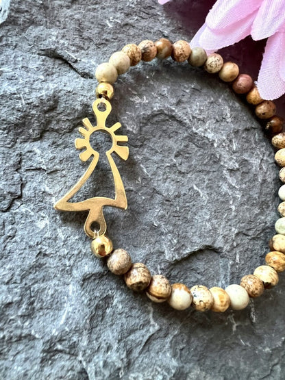 Pulsera Virgen oro jaspe marrón