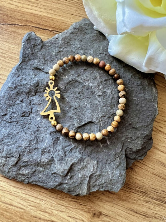 Pulsera Virgen oro jaspe marrón