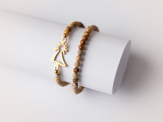 Pulsera Virgen oro jaspe marrón